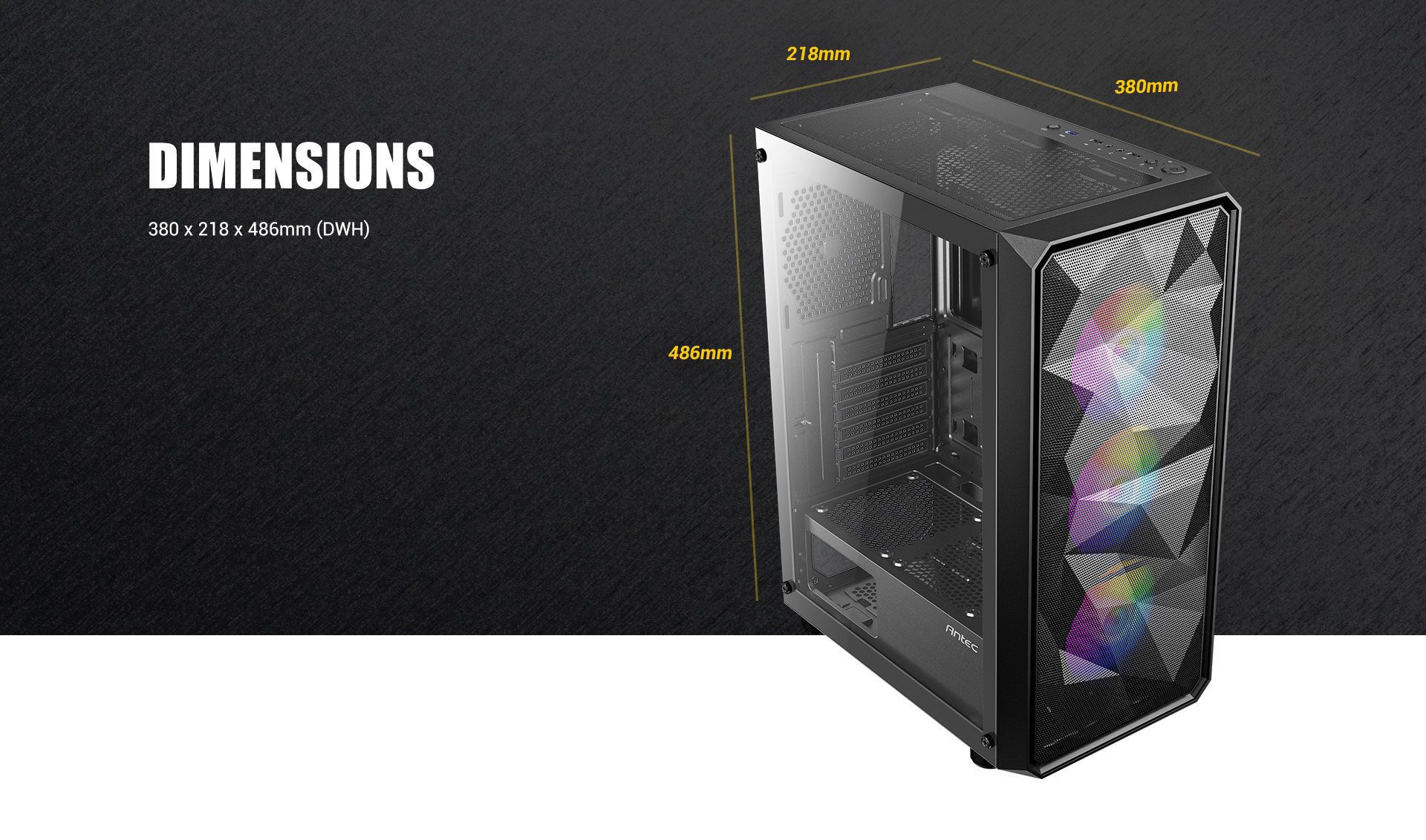 Antec Ax83 Rgb Case 15 Dimensions 380 x 218 x 486mm (dwh)