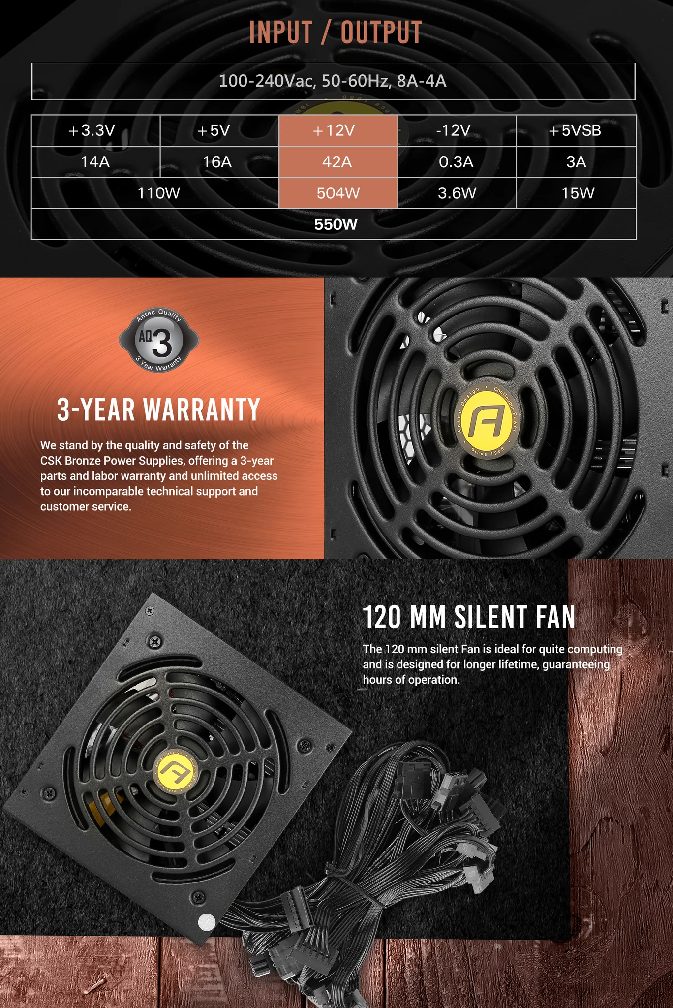Antec Csk 550 Bronze Power Supply (Psu) 3 120 mm silent fan