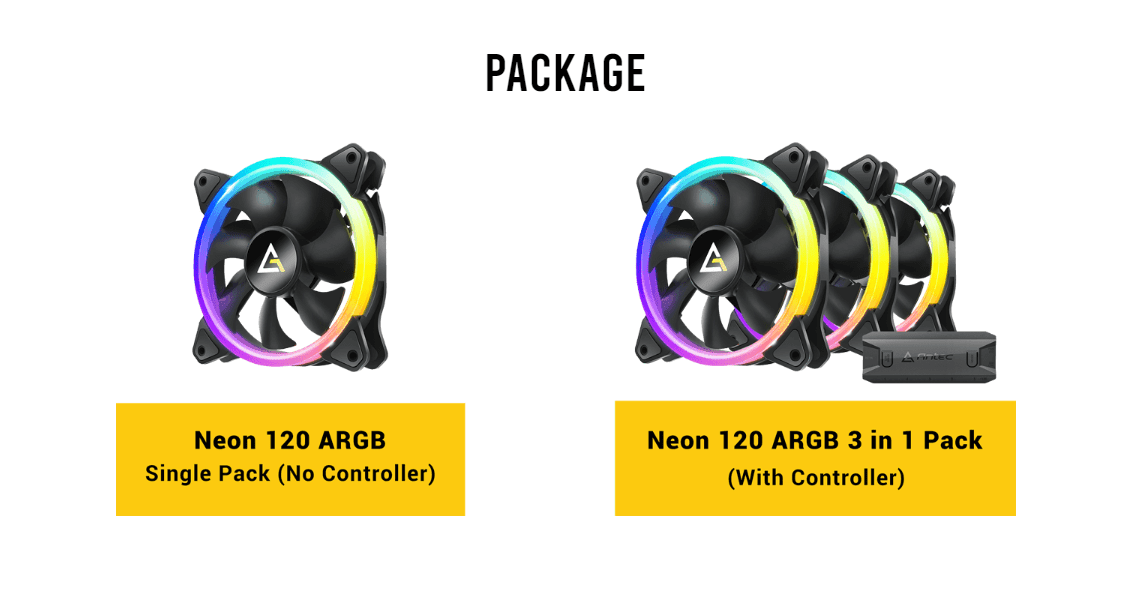 Antec Neon 120 Pwm Argb 3 In 1 Fan 8 Pwm argb fan package