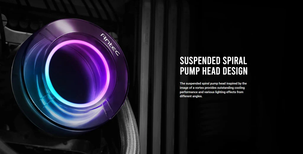 Antec Vortex 240 Argb 3 Suspended spiral pump head design