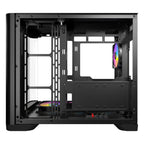 Right-side interior view of the Antec C5 ARGB Black case, revealing the rear chamber designed for cable management, power supply installation, and side fan or storage mounting brackets.