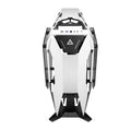 Direct front view of the Antec Torque Black and White PC case, featuring an angular, futuristic front fascia with a central Antec gaming logo and easily accessible top-mounted front I/O connectivity ports.
