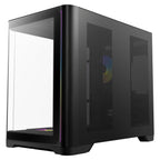 Right-side exterior view of the Antec C5 ARGB Black case, displaying a solid black metal side panel equipped with two large vertical mesh cutouts for enhanced airflow.