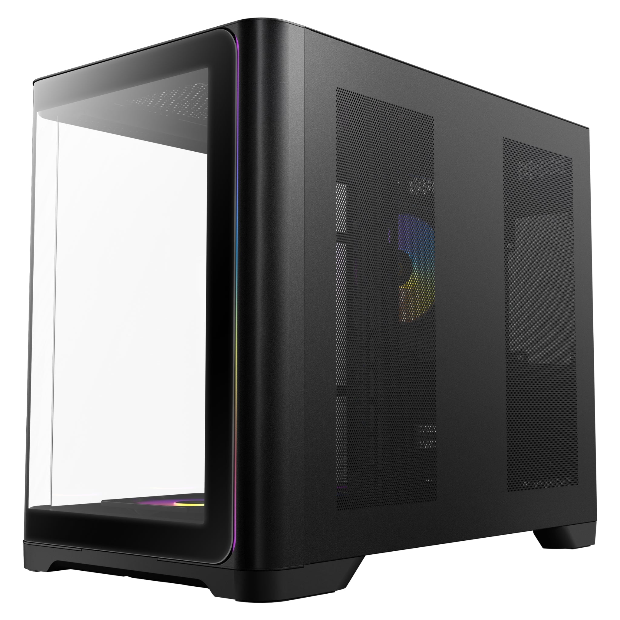 Right-side exterior view of the Antec C5 ARGB Black case, displaying a solid black metal side panel equipped with two large vertical mesh cutouts for enhanced airflow.