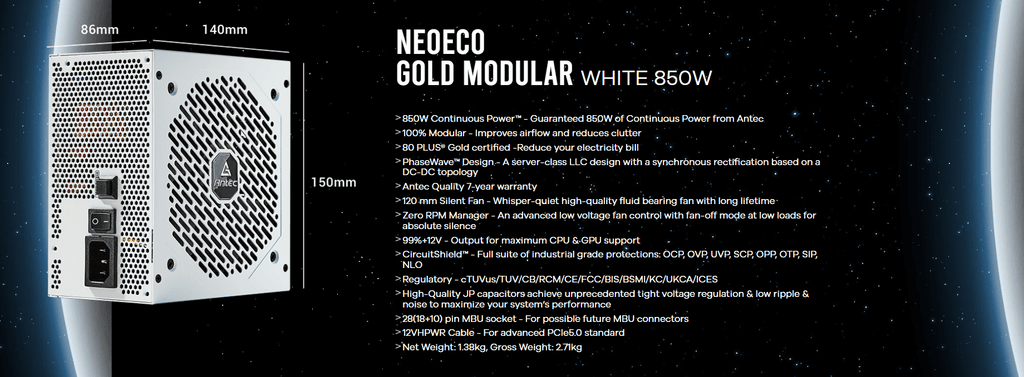 Antec NE850G Modular White Power Supply (PSU)