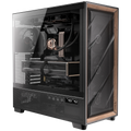 Antec FLUX PRO Black Full Tower PC Case featuring a premium walnut wood front panel and tempered glass side
