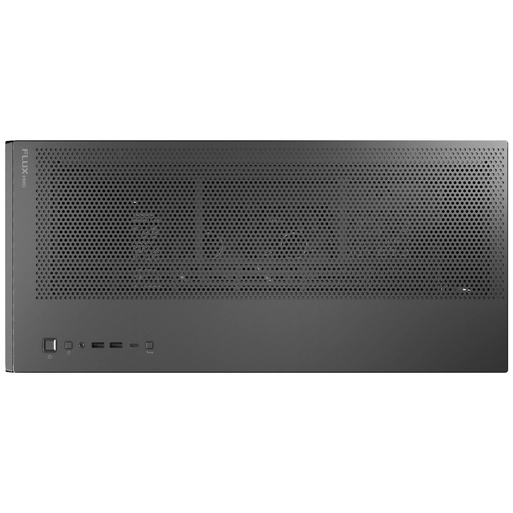 Top I/O panel with Type-C 10Gbps and CPU GPU temperature display switch on the Antec FLUX PRO Black