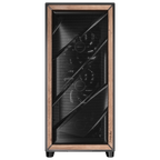 Premium walnut wood and metal mesh front panel on the Antec FLUX PRO Black gaming case