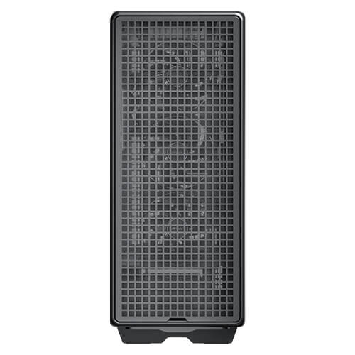 Direct front view of the Antec 900 PC case, highlighting its large, square-patterned mesh front panel designed for high airflow, with cooling fans faintly visible behind the grid.