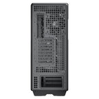 Rear view of the Antec 900 PC case showcasing its heavily ventilated back panel, featuring a rear exhaust fan mount, a motherboard I/O cutout, eight PCIe expansion slot covers, and a bottom opening for the power supply.