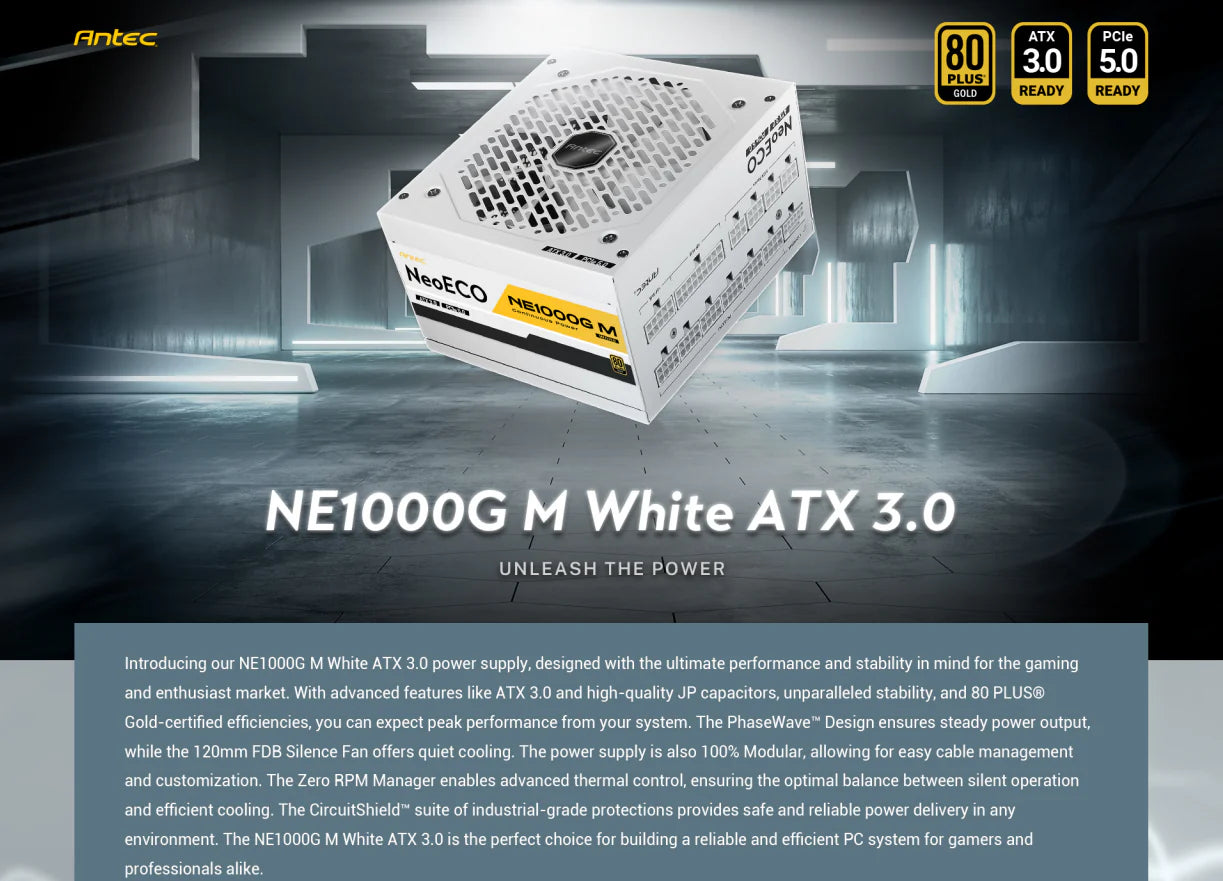 Antec NE1000G M White ATX 3.0 Power Supply (PSU)