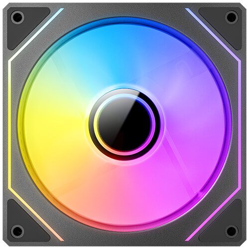 Computer cooling fan with RGB lighting on a white background